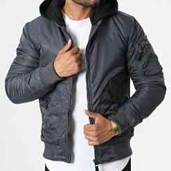 Tout neuf ❤️ Veste Bomber Capuche AB6658 Gris de Frilivin 🔔