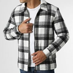 Acheter ✨ Veste Zippée A Carreaux HP0670 Blanc Noir de Frilivin ✔️
