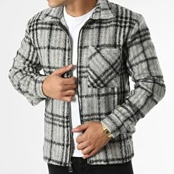 Sortie ⌛ Veste Zippée A Carreaux D8116 Gris de Frilivin 🛒