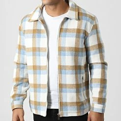 Coupon 🎁 Veste Zippée A Carreaux HP0670 Blanc Bleu Clair Camel de Frilivin 💯 -Promos Frilivin Magasin frilivin 334756 HP0670 31 20220829T162606 03