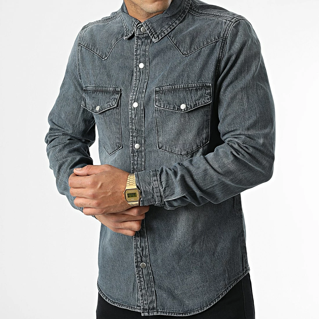 Bon marché 🥰 Chemise Manches Longues Jean VJ413 Bleu Brut de Frilivin 🎉 5 Bon marché 🥰 Chemise Manches Longues Jean VJ413 Bleu Brut de Frilivin 🎉 – Image 3