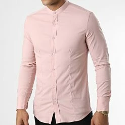 Remise 🎁 Chemise Manches Longues Col Officier NS7229 Rose Clair de Frilivin 🥰