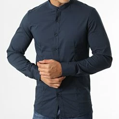 Grosses soldes 😉 Chemise Manches Longues Col Officier NS7229 Bleu Marine de Frilivin 💯 -Promos Frilivin Magasin frilivin 334796 NS7229 BLUE 20220906T161546 03