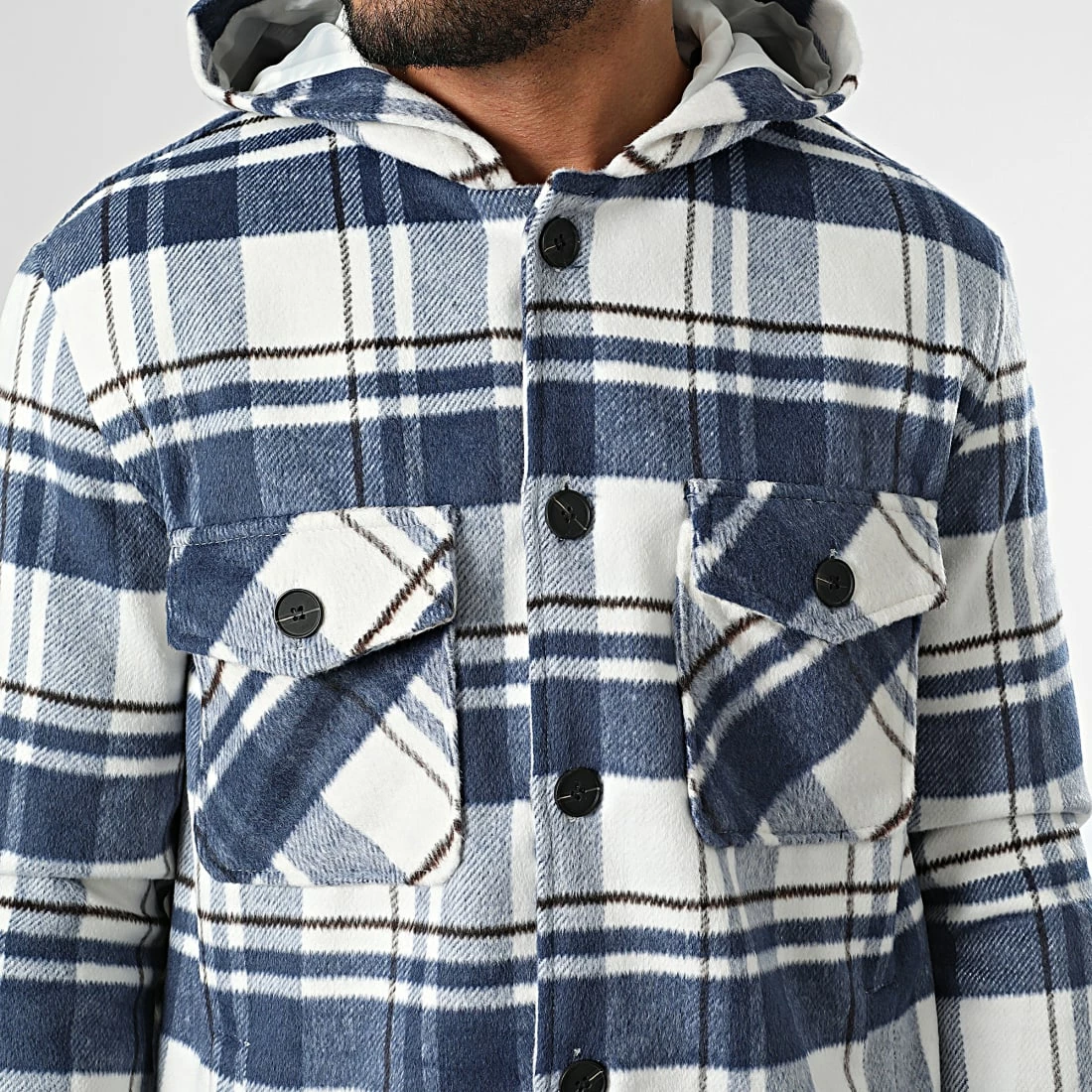 Bon marché 🎁 Veste Capuche A Carreaux HP06B72 Blanc Bleu Marine de Frilivin 🔔 4 Bon marché 🎁 Veste Capuche A Carreaux HP06B72 Blanc Bleu Marine de Frilivin 🔔 – Image 2