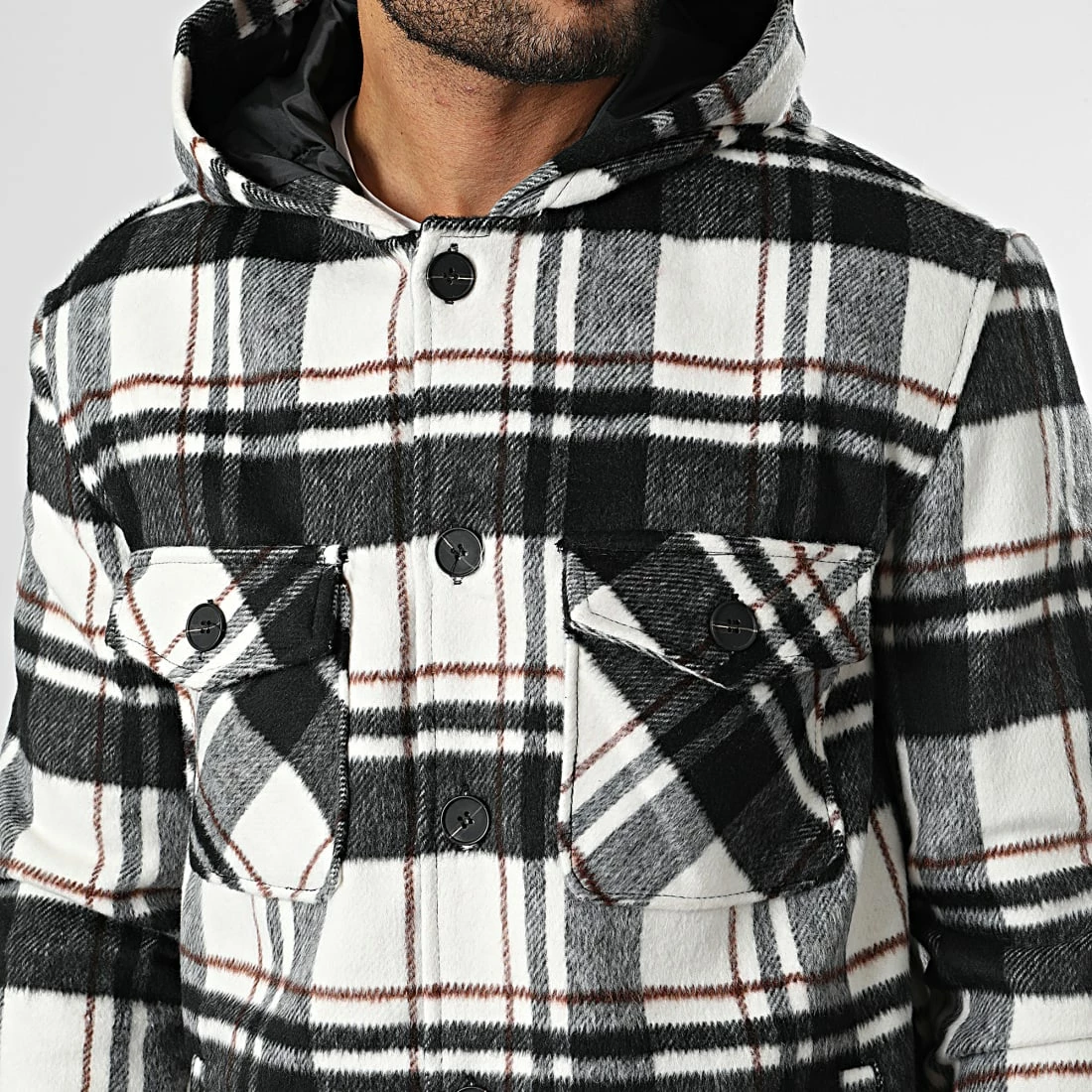 Vente flash 😍 Veste Capuche A Carreaux HP06B72 Blanc Noir de Frilivin 🤩 4 Vente flash 😍 Veste Capuche A Carreaux HP06B72 Blanc Noir de Frilivin 🤩 – Image 2