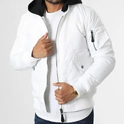 Promo 🥰 Veste Bomber Capuche AB6658 Blanc de Frilivin 😉