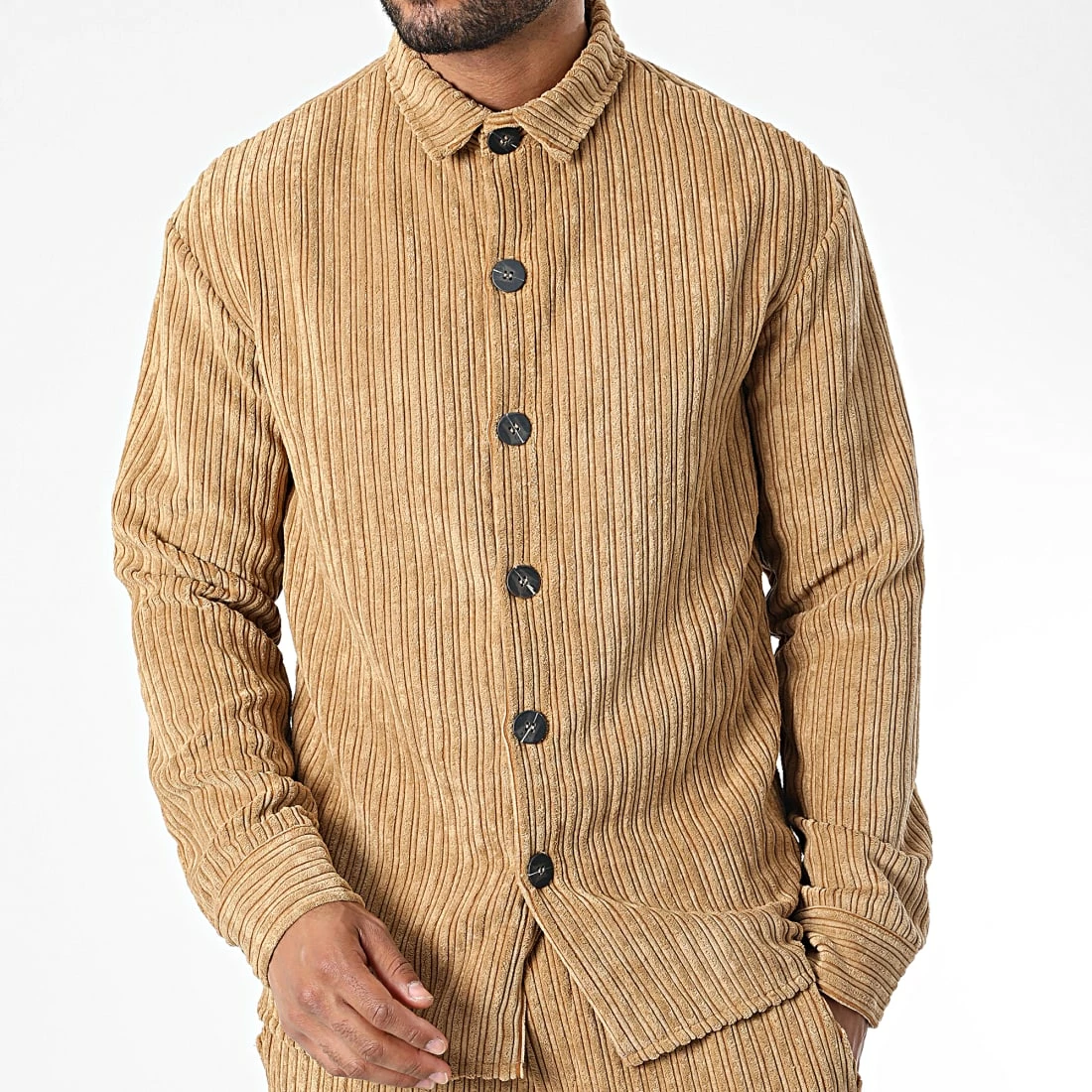 Nouveau 😍 Ensemble Chemise Manches Longues Et Pantalon Velours FL042 Camel de Frilivin 😀 5 Nouveau 😍 Ensemble Chemise Manches Longues Et Pantalon Velours FL042 Camel de Frilivin 😀 – Image 3