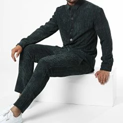 Le moins cher 🎁 Ensemble Chemise Manches Longues Et Pantalon Velours FL042 Vert Foncé de Frilivin ✨