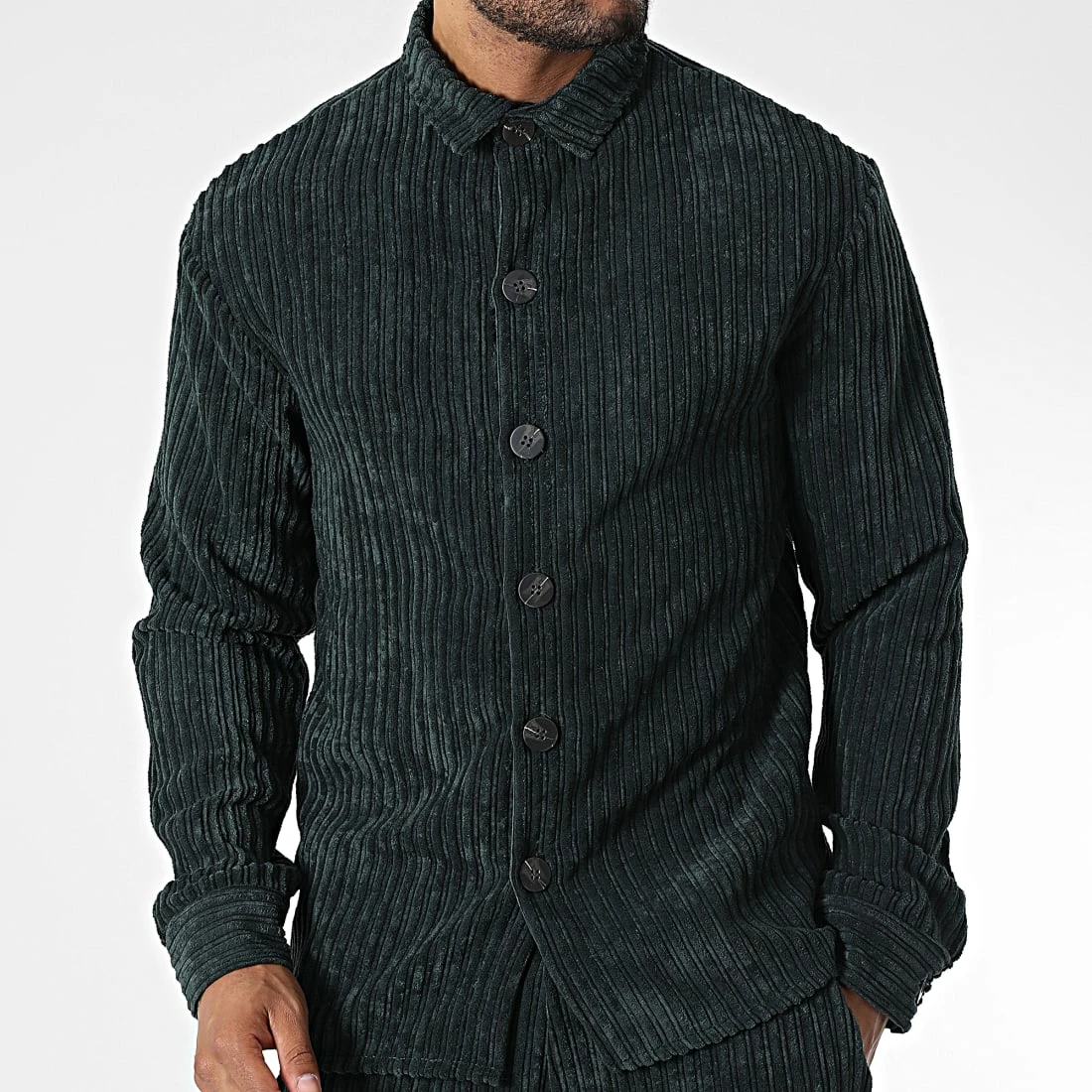 Le moins cher 🎁 Ensemble Chemise Manches Longues Et Pantalon Velours FL042 Vert Foncé de Frilivin ✨ 5 Le moins cher 🎁 Ensemble Chemise Manches Longues Et Pantalon Velours FL042 Vert Foncé de Frilivin ✨ – Image 3