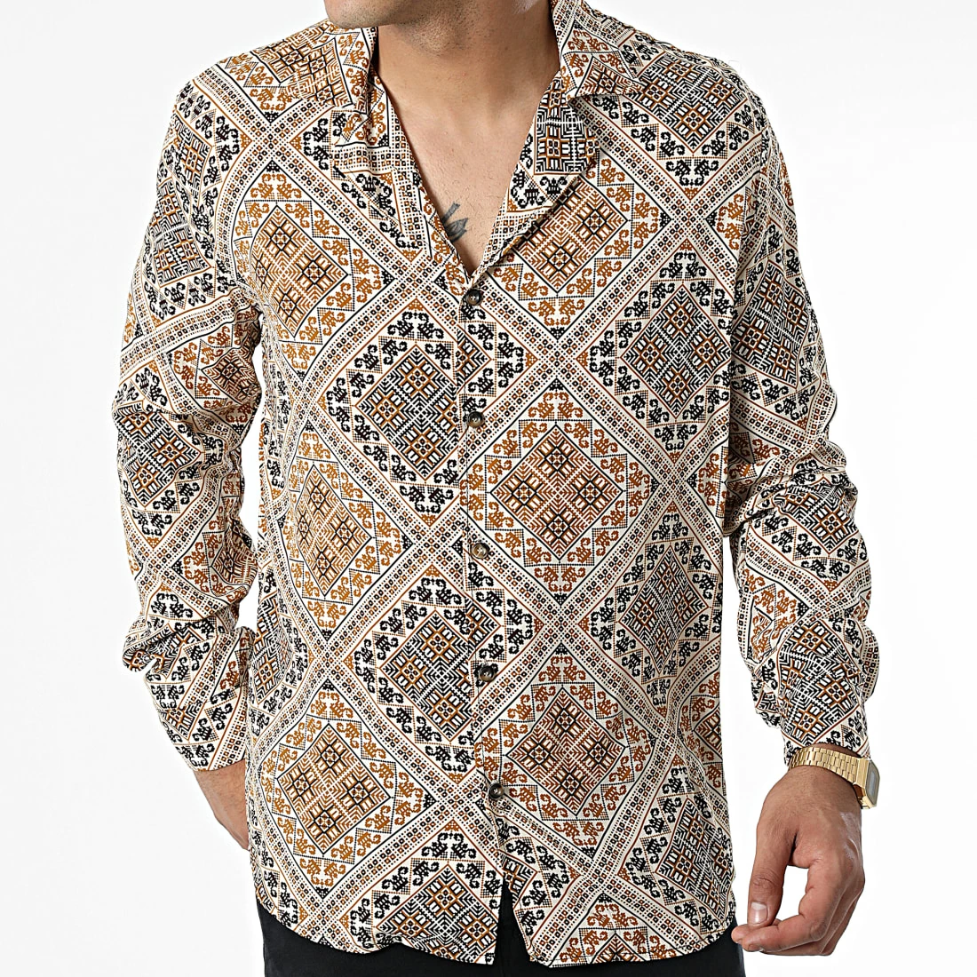 Vente flash 🛒 Chemise Manches Longues X16232 Beige Jaune de Frilivin 😀 5 Vente flash 🛒 Chemise Manches Longues X16232 Beige Jaune de Frilivin 😀 – Image 3