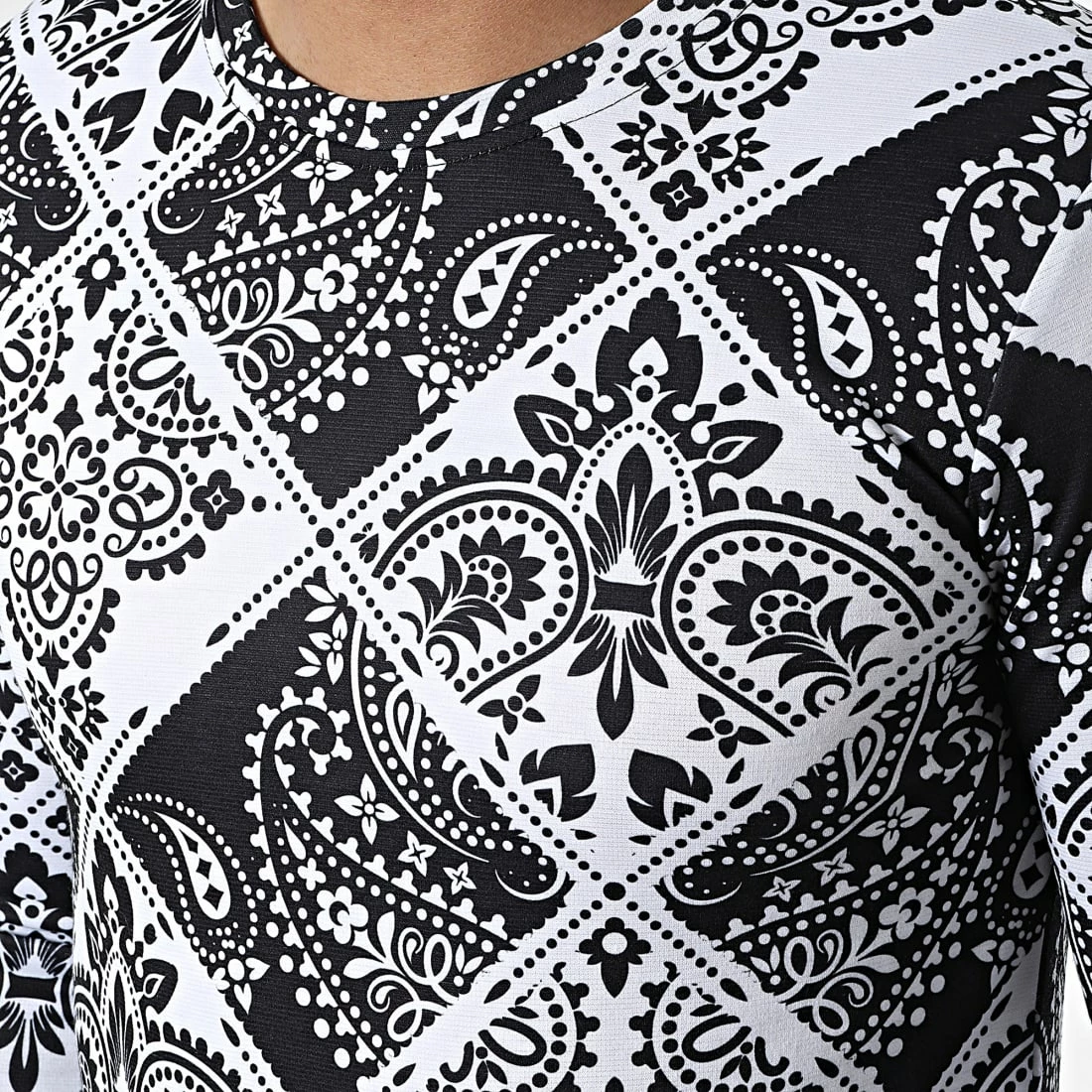 Promo 🌟 Tee 👕 Shirt Manches Longues Oversize C2124 Blanc Noir de Frilivin 🤩 4 Promo 🌟 Tee 👕 Shirt Manches Longues Oversize C2124 Blanc Noir de Frilivin 🤩 – Image 2