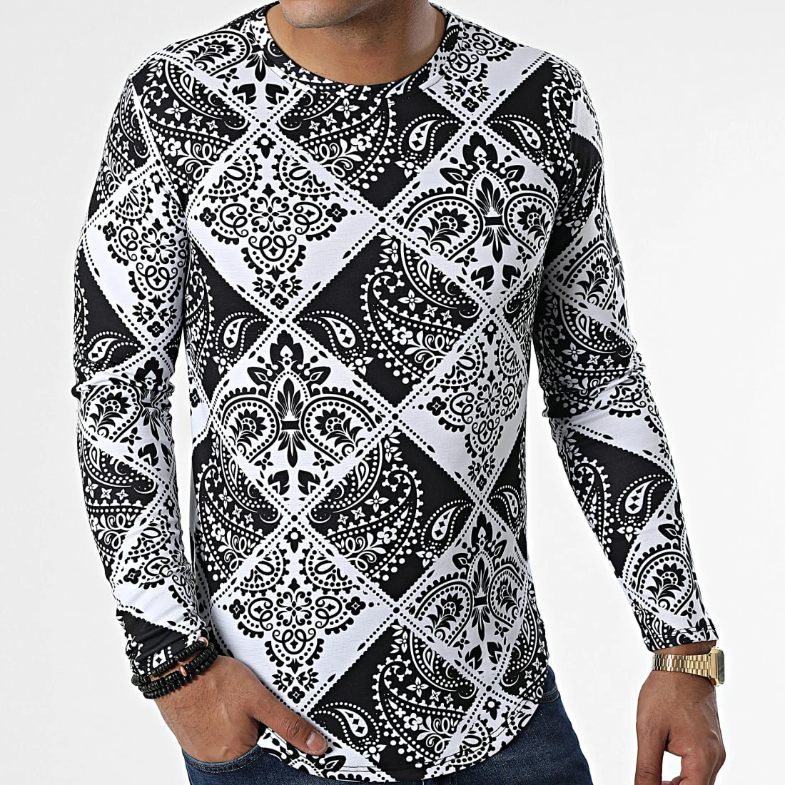 Promo 🌟 Tee 👕 Shirt Manches Longues Oversize C2124 Blanc Noir de Frilivin 🤩 5 Promo 🌟 Tee 👕 Shirt Manches Longues Oversize C2124 Blanc Noir de Frilivin 🤩 – Image 3