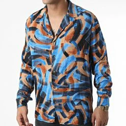 Grosses soldes 😉 Chemise Manches Longues X16273 Bleu Marron de Frilivin 👏