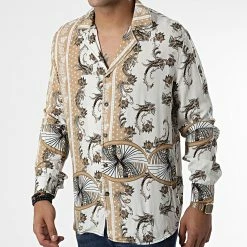 Grosses soldes ❤️ Chemise Manches Longues Floral X16238 Beige de Frilivin ⌛