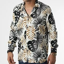 Grosses soldes 😍 Chemise Manches Longues Floral X16237 Beige Gris de Frilivin 🎁