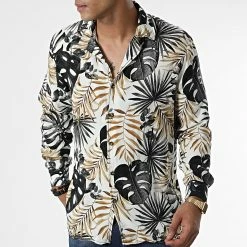 Grosses soldes 😍 Chemise Manches Longues Floral X16237 Beige Gris de Frilivin 🎁 -Promos Frilivin Magasin frilivin 337577 X16237 20220920T153131 03