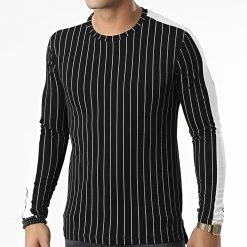 Tout neuf 🎉 Tee 👚 Shirt Manches Longues A Bandes Et Rayures FL038 Noir de Frilivin 😍