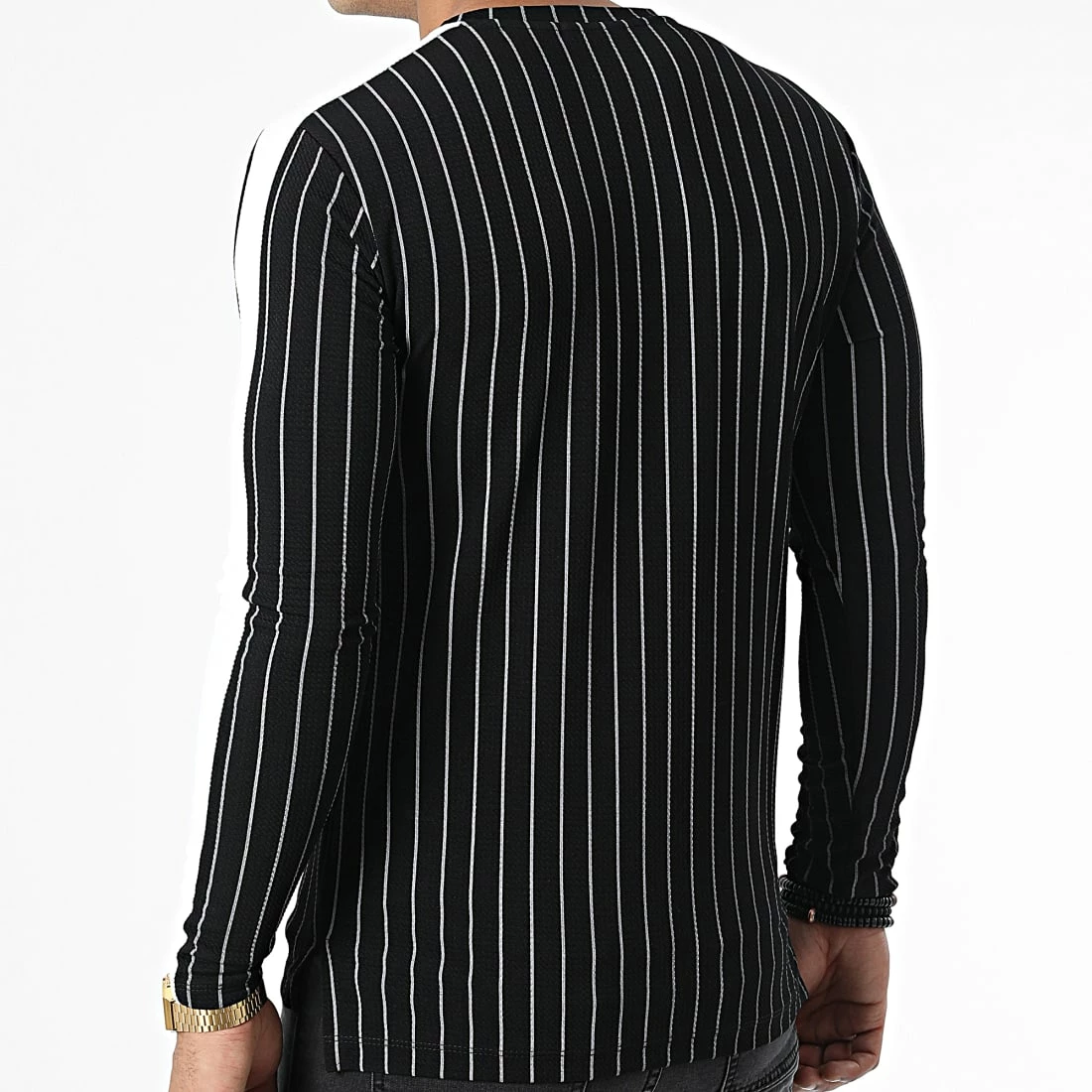 Tout neuf 🎉 Tee 👚 Shirt Manches Longues A Bandes Et Rayures FL038 Noir de Frilivin 😍 6 Tout neuf 🎉 Tee 👚 Shirt Manches Longues A Bandes Et Rayures FL038 Noir de Frilivin 😍 – Image 4