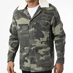 Acheter ⭐ Veste Jean Camouflage Col Mouton XH-8886 Vert Kaki de Frilivin 😍 -Promos Frilivin Magasin frilivin 337669 XH 8886 KHAKI 20220920T151422 03