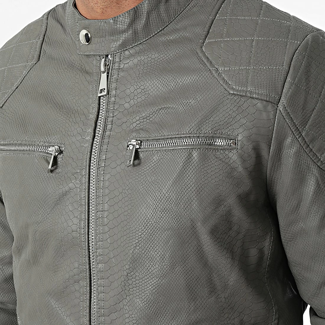 Sortie ✨ Veste Biker Reptile 88301A Gris de Frilivin 😉 4 Sortie ✨ Veste Biker Reptile 88301A Gris de Frilivin 😉 – Image 2