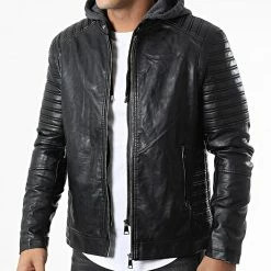 Promo 🔔 Veste Biker Capuche 8821 Noir Gris Anthracite Chiné de Frilivin ✔️ -Promos Frilivin Magasin frilivin 337735 8821 1A BLACK 20220920T151146 03