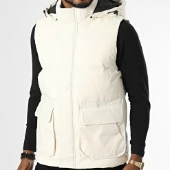 Grosses soldes 🎉 Doudoune Capuche Sans Manches AB672C Beige Clair de Frilivin 😀