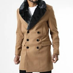 Remise 🔥 Manteau Col Fourrure FSX2085B Camel de Frilivin 🥰