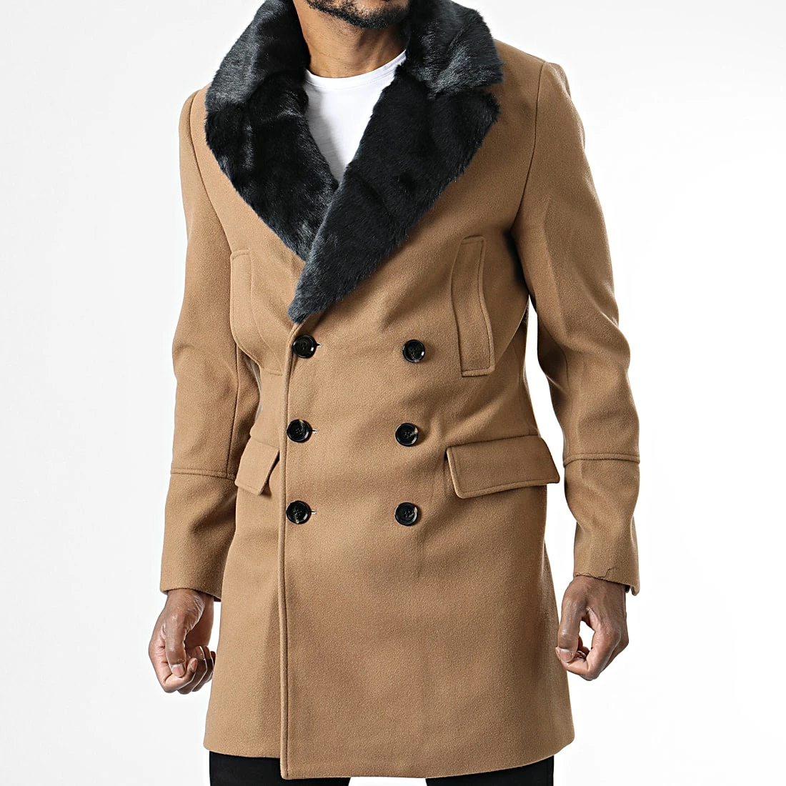 Remise 🔥 Manteau Col Fourrure FSX2085B Camel de Frilivin 🥰 3 Remise 🔥 Manteau Col Fourrure FSX2085B Camel de Frilivin 🥰