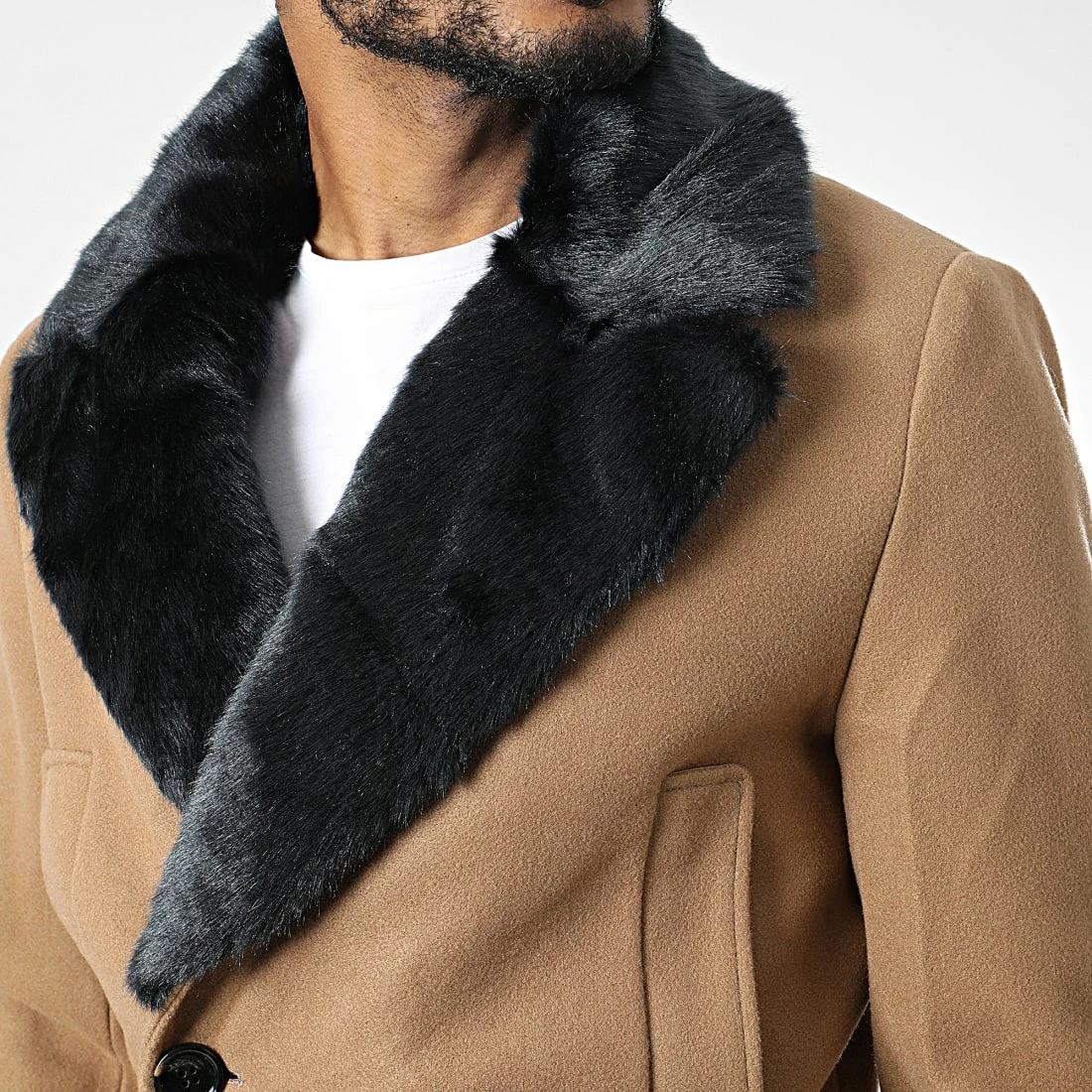 Remise 🔥 Manteau Col Fourrure FSX2085B Camel de Frilivin 🥰 4 Remise 🔥 Manteau Col Fourrure FSX2085B Camel de Frilivin 🥰 – Image 2