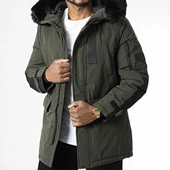 De gros ✨ Parka Capuche Fourrure AB6720 Vert Kaki de Frilivin 🎉