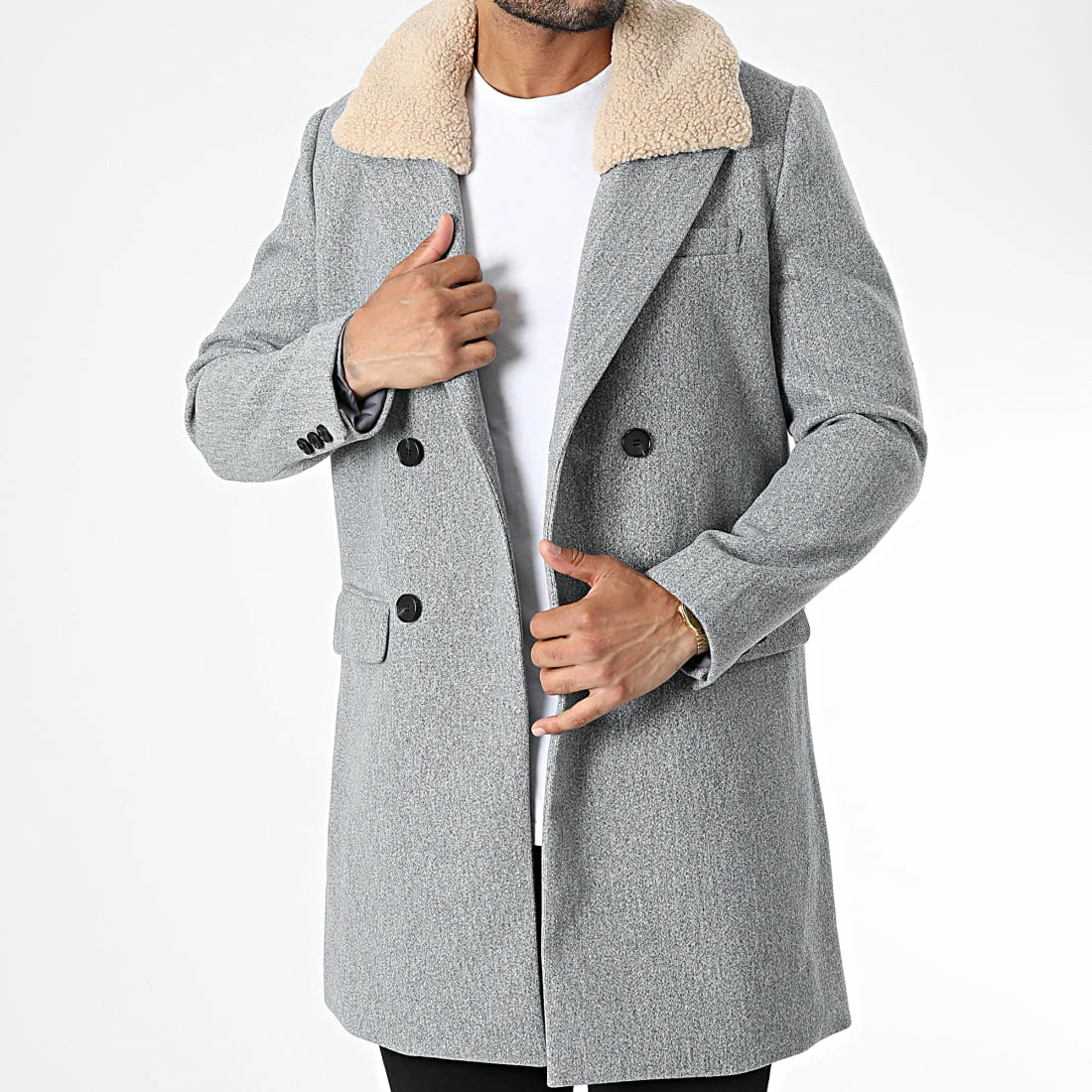 Nouveau 🔔 Manteau Col Mouton FSX2115B Gris Chiné de Frilivin ✨ 3 Nouveau 🔔 Manteau Col Mouton FSX2115B Gris Chiné de Frilivin ✨