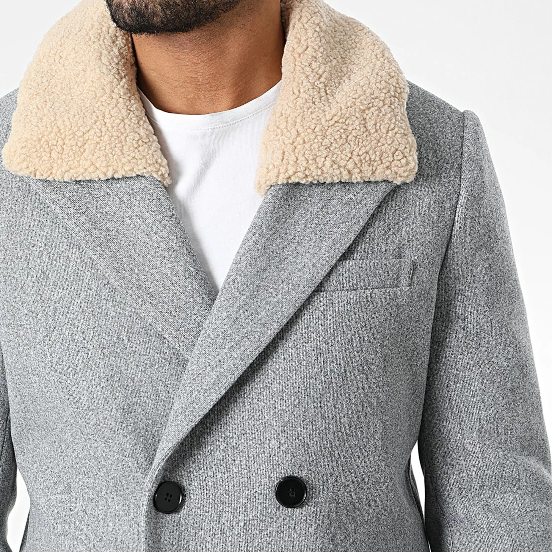 Nouveau 🔔 Manteau Col Mouton FSX2115B Gris Chiné de Frilivin ✨ 4 Nouveau 🔔 Manteau Col Mouton FSX2115B Gris Chiné de Frilivin ✨ – Image 2