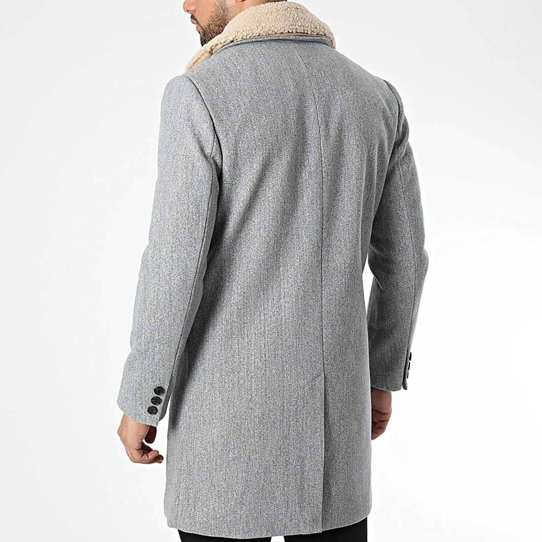 Nouveau 🔔 Manteau Col Mouton FSX2115B Gris Chiné de Frilivin ✨ 6 Nouveau 🔔 Manteau Col Mouton FSX2115B Gris Chiné de Frilivin ✨ – Image 4
