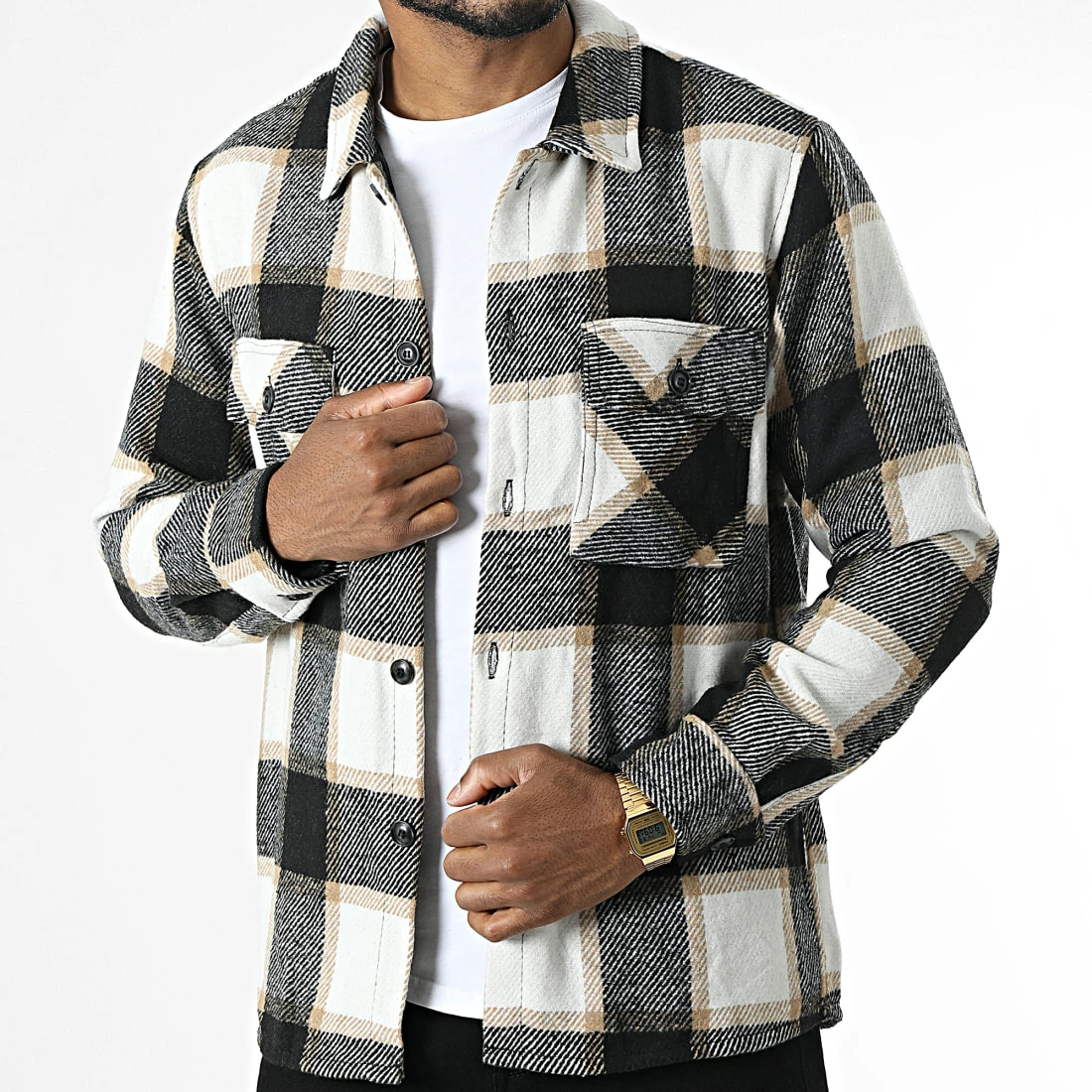 De gros 💯 Surchemise A Carreaux QQ160D10 Beige Noir de Frilivin ✔️ 3 De gros 💯 Surchemise A Carreaux QQ160D10 Beige Noir de Frilivin ✔️