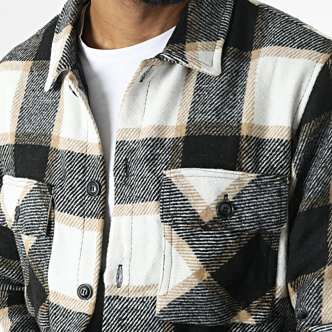 De gros 💯 Surchemise A Carreaux QQ160D10 Beige Noir de Frilivin ✔️ 4 De gros 💯 Surchemise A Carreaux QQ160D10 Beige Noir de Frilivin ✔️ – Image 2