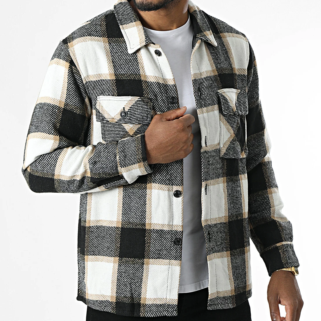 De gros 💯 Surchemise A Carreaux QQ160D10 Beige Noir de Frilivin ✔️ 5 De gros 💯 Surchemise A Carreaux QQ160D10 Beige Noir de Frilivin ✔️ – Image 3