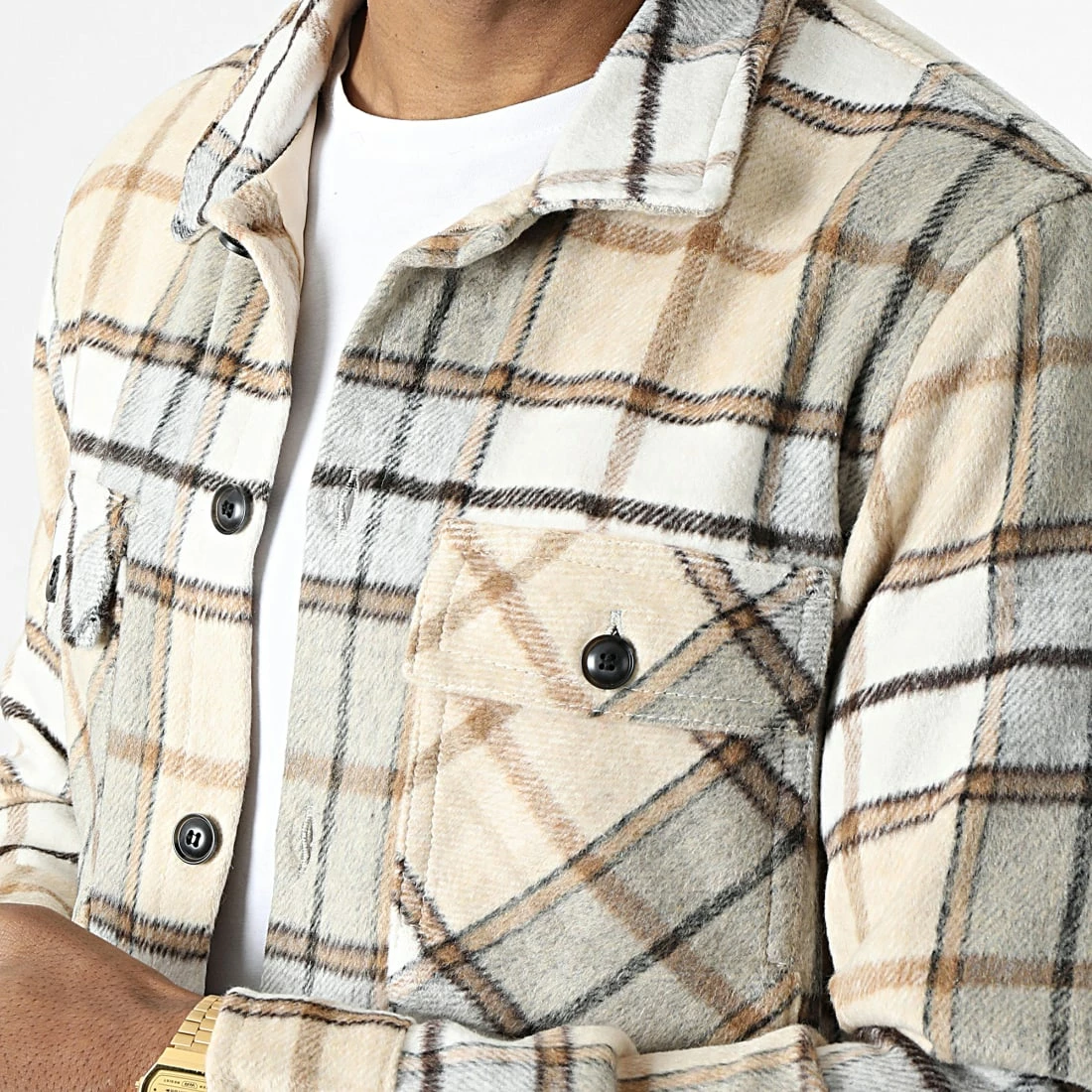 Grosses soldes 🔥 Surchemise A Carreaux QQ160H15 Beige de Frilivin 🌟 4 Grosses soldes 🔥 Surchemise A Carreaux QQ160H15 Beige de Frilivin 🌟 – Image 2