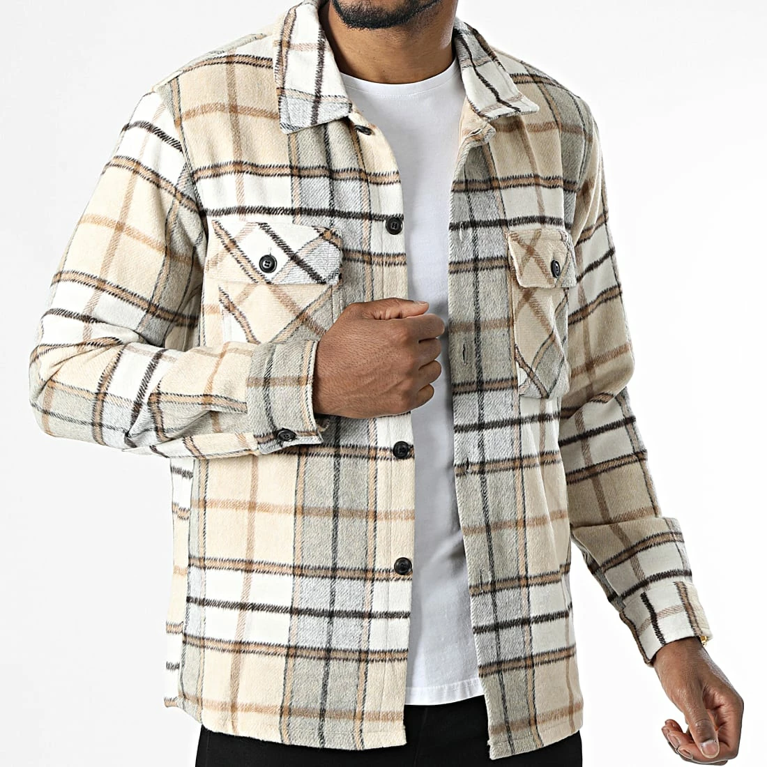 Grosses soldes 🔥 Surchemise A Carreaux QQ160H15 Beige de Frilivin 🌟 5 Grosses soldes 🔥 Surchemise A Carreaux QQ160H15 Beige de Frilivin 🌟 – Image 3