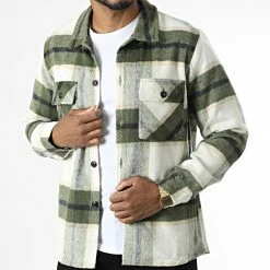 Le moins cher 🔔 Surchemise A Carreaux QQ160E11 Vert Beige de Frilivin 🌟