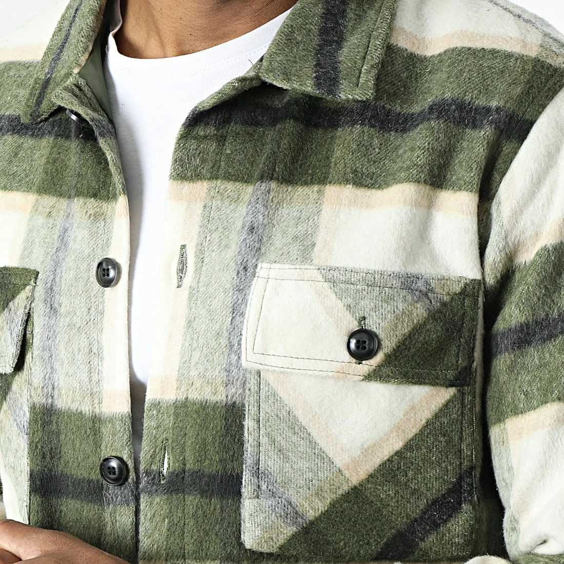 Le moins cher 🔔 Surchemise A Carreaux QQ160E11 Vert Beige de Frilivin 🌟 4 Le moins cher 🔔 Surchemise A Carreaux QQ160E11 Vert Beige de Frilivin 🌟 – Image 2