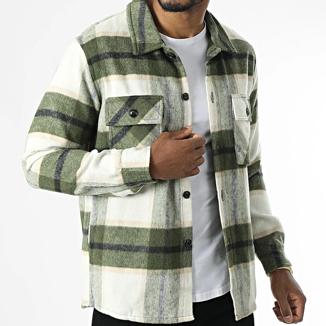 Le moins cher 🔔 Surchemise A Carreaux QQ160E11 Vert Beige de Frilivin 🌟 5 Le moins cher 🔔 Surchemise A Carreaux QQ160E11 Vert Beige de Frilivin 🌟 – Image 3