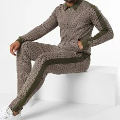 Meilleure vente 👏 Ensemble Lifestyle A Bandes F22204-2045 Marron Vert Kaki de Frilivin 👍