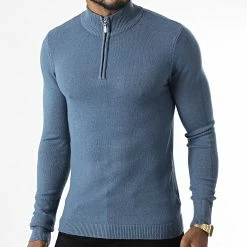 Offres 😍 Pull Col Zippé FA5027 Bleu de Frilivin 👍