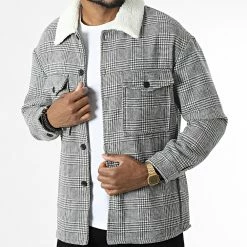 Meilleur prix 👍 Surchemise A Carreaux Col Mouton QQ160K17 Gris Blanc de Frilivin ⌛