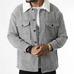 Meilleur prix 👍 Surchemise A Carreaux Col Mouton QQ160K17 Gris Blanc de Frilivin ⌛ -Promos Frilivin Magasin frilivin 340140 QQ160J16 1 20220927T155210 03