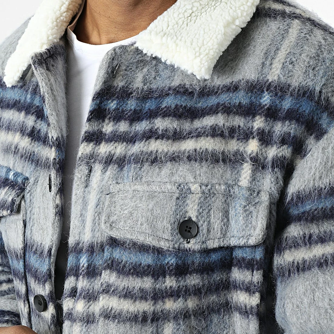 Budget ⭐ Surchemise A Carreaux Col Mouton QQ160L18 Bleu de Frilivin 👏 4 Budget ⭐ Surchemise A Carreaux Col Mouton QQ160L18 Bleu de Frilivin 👏 – Image 2