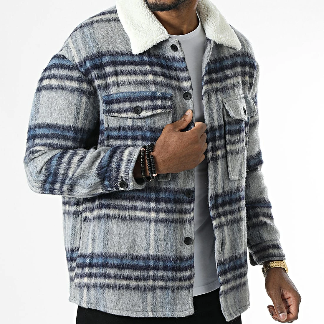 Budget ⭐ Surchemise A Carreaux Col Mouton QQ160L18 Bleu de Frilivin 👏 5 Budget ⭐ Surchemise A Carreaux Col Mouton QQ160L18 Bleu de Frilivin 👏 – Image 3