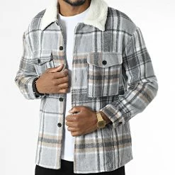 Vente flash 😀 Surchemise A Carreaux Col Mouton QQ160K17 Gris Chiné de Frilivin ❤️