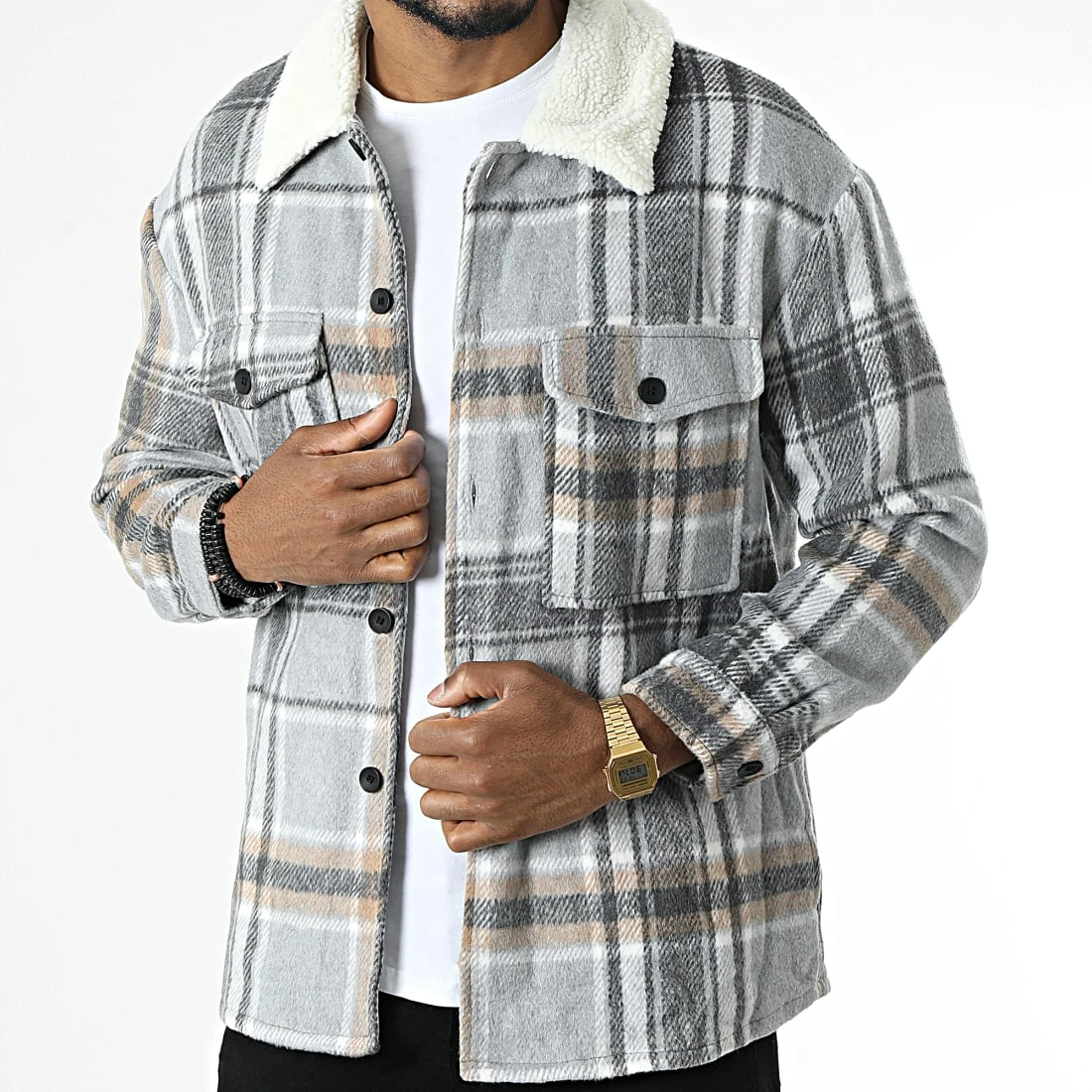 Vente flash 😀 Surchemise A Carreaux Col Mouton QQ160K17 Gris Chiné de Frilivin ❤️ 3 Vente flash 😀 Surchemise A Carreaux Col Mouton QQ160K17 Gris Chiné de Frilivin ❤️