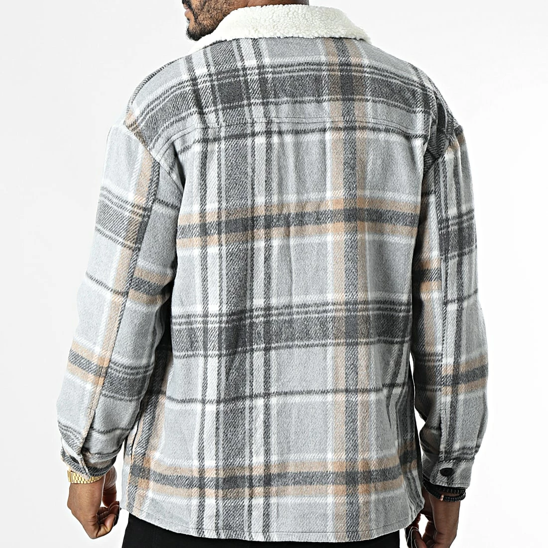 Vente flash 😀 Surchemise A Carreaux Col Mouton QQ160K17 Gris Chiné de Frilivin ❤️ 6 Vente flash 😀 Surchemise A Carreaux Col Mouton QQ160K17 Gris Chiné de Frilivin ❤️ – Image 4